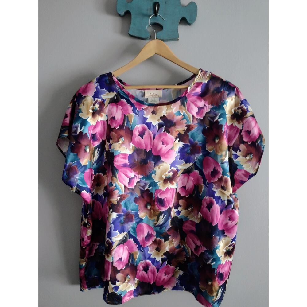Vintage 90s Maximalist Spring Floral Blouse Plus Size Size 4B bright floralcore